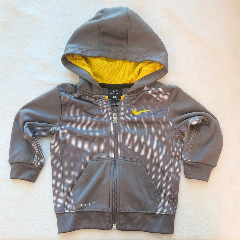 Nike Full Zip Hoodie Toddler 18M Grey Yellow Excellent Dri-FIT Graphic Jacket